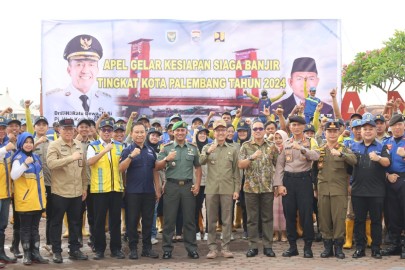 Dandim 0418/Palembang Arief HidayatM.Han Hadir Dalam Apel Gelar Kesiapan Siaga Banjir Kota Palembang