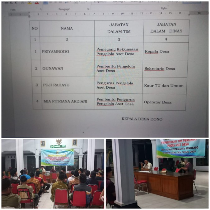 Pemdes Dono Gelar Musyawarah Pembentukan Tim Perumus Perdes Aset Desa